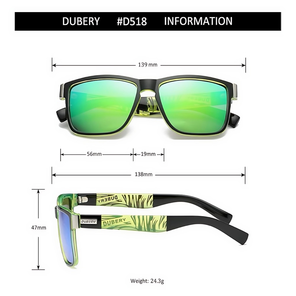 Polarized Square Sunglasses Men Women UV400 Sport Driving Shades Green Mirror - Picture 4 of 6